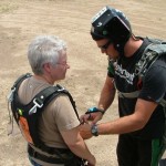 Matt's tightening up the harness